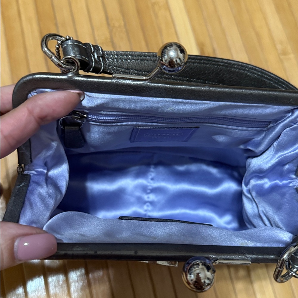 Coach Vintage Parker Silver Satin And Gray Leather Handbag - Picture 10 of 12